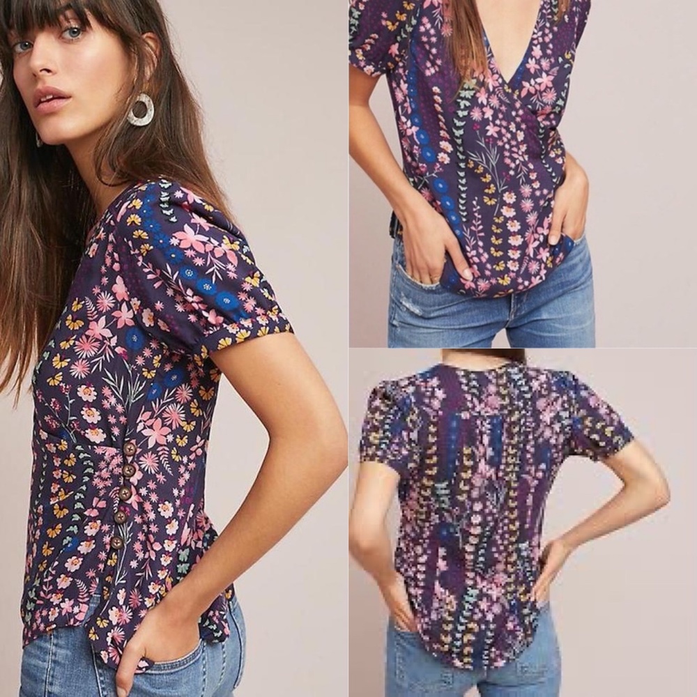 Anthropologie Meadow Rue Floral Wrap Top 10